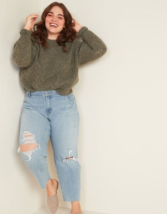 High Waist Jeans With Sweater