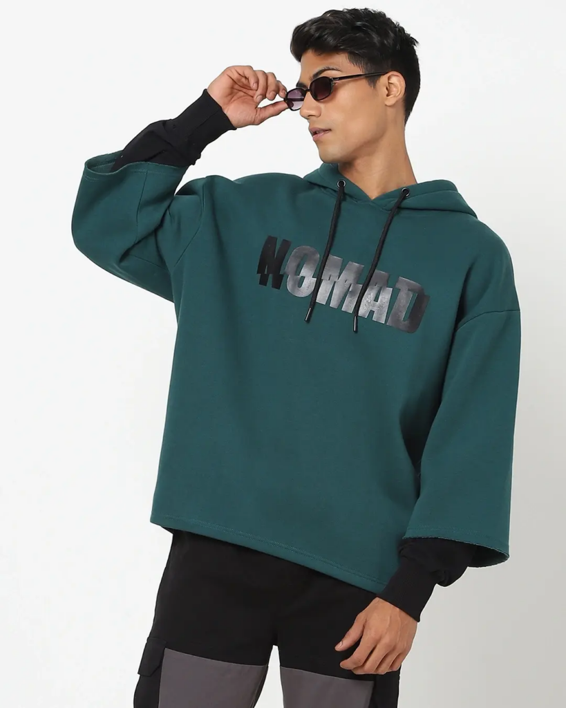 Men's Blue No Mad Typography Oversized Hoodie