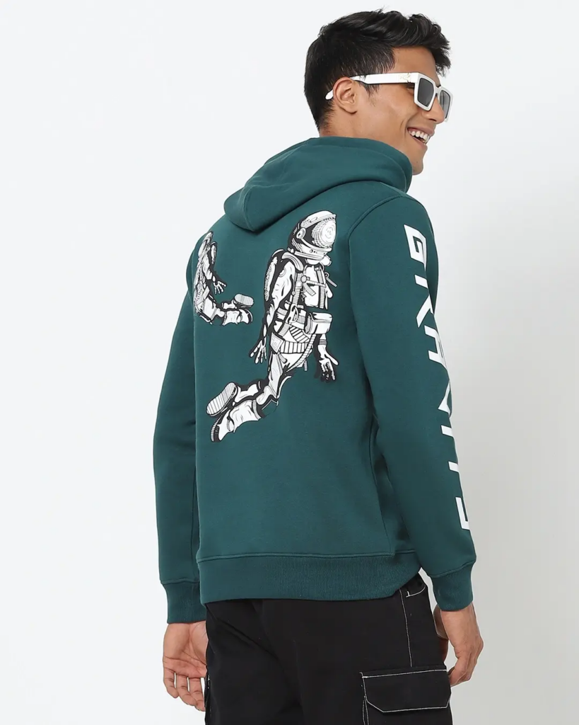 Men's Blue Gravity Graphic Printed Hoodie