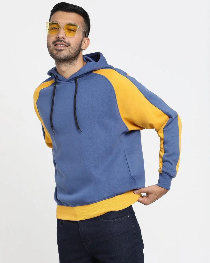 Men's Blue & Yellow Color Block Hoodie