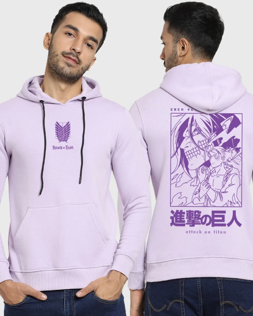 Men's Lilac AOT Founding Titan Graphic Printed Hoodie
