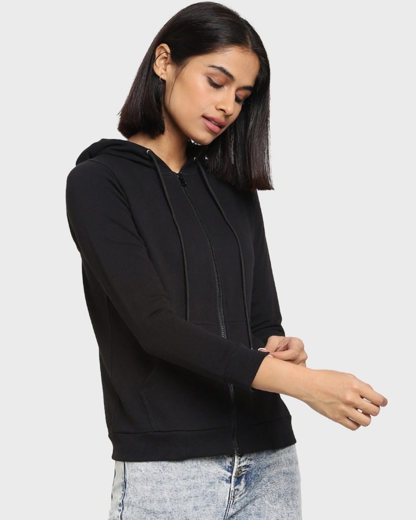 Women's Black Zipper Hoodie