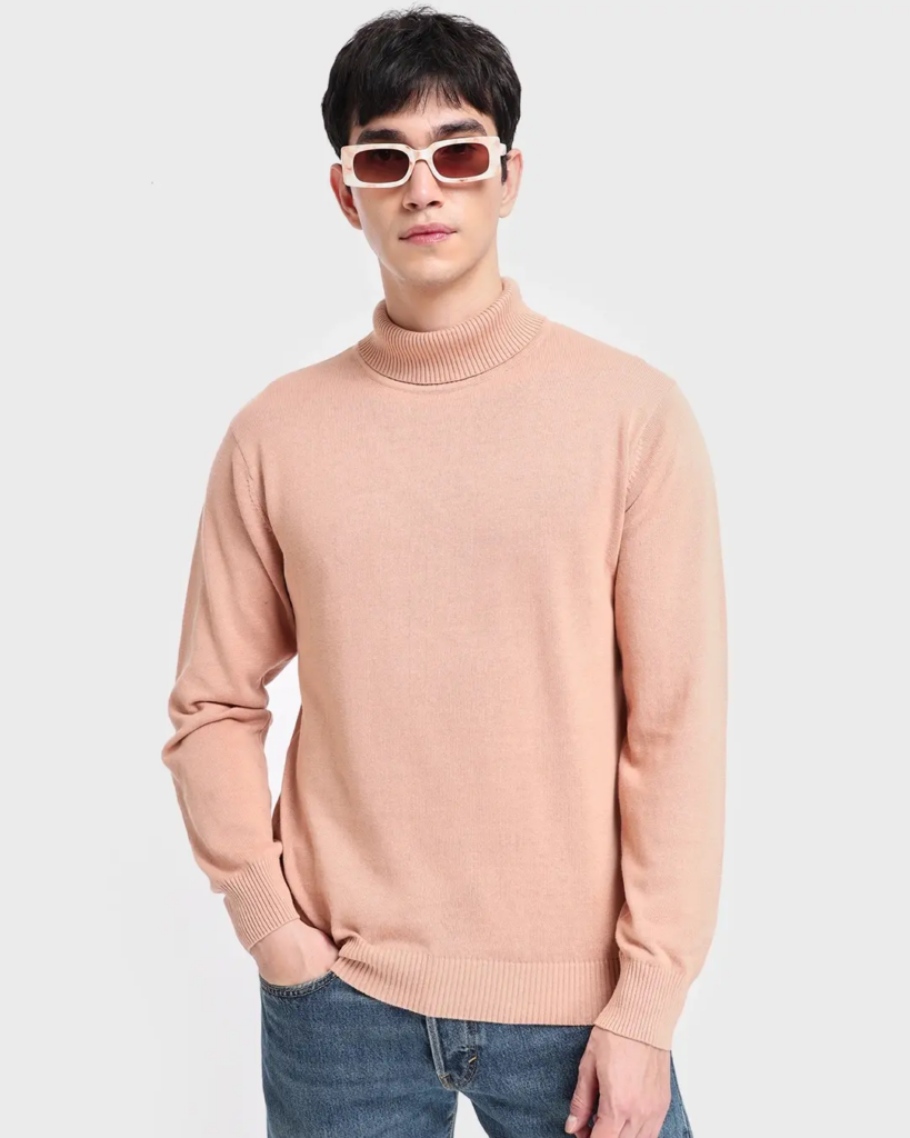 Men's Pink High Neck Sweater