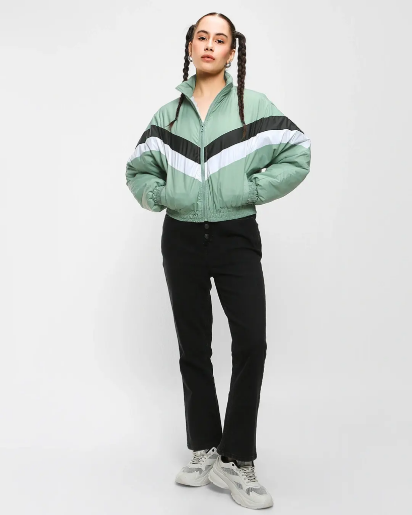 Women's Sage Color Block Oversized Bomber Jacket