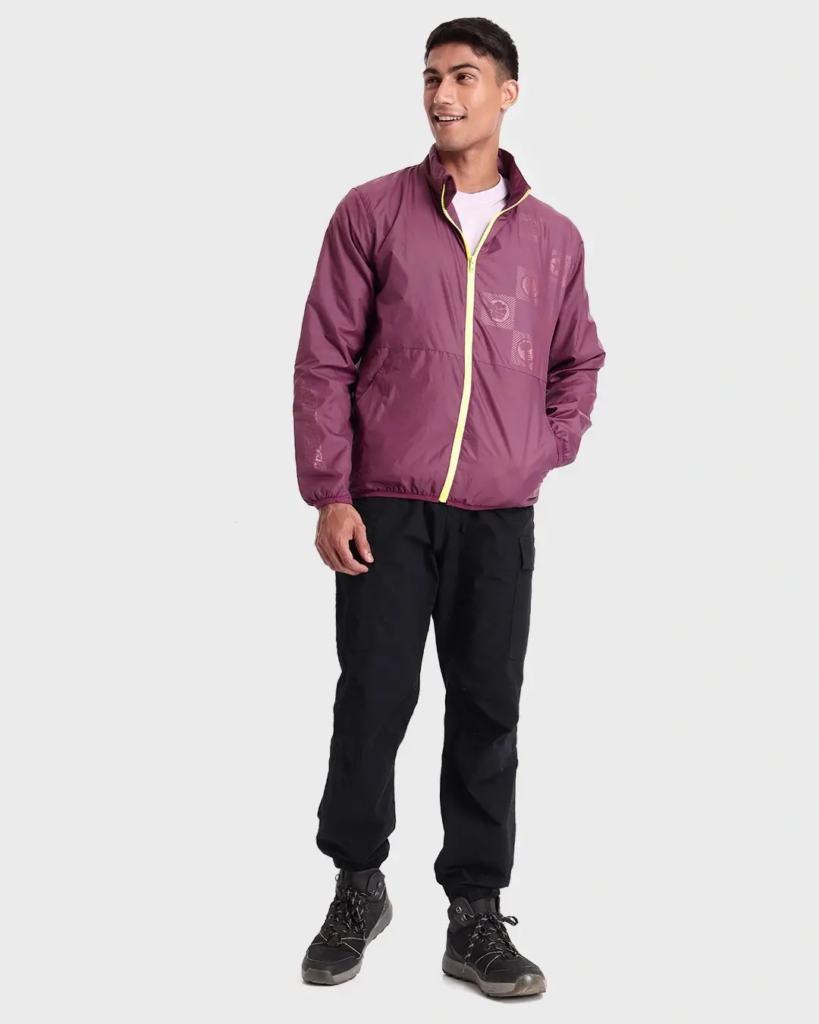 Men's Burgandy Printed Windcheater Jacket