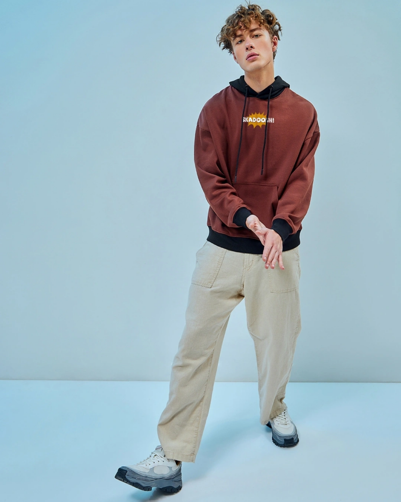 Men's Maroon Kung Fu Panda Graphic Printed Oversized Hoodies