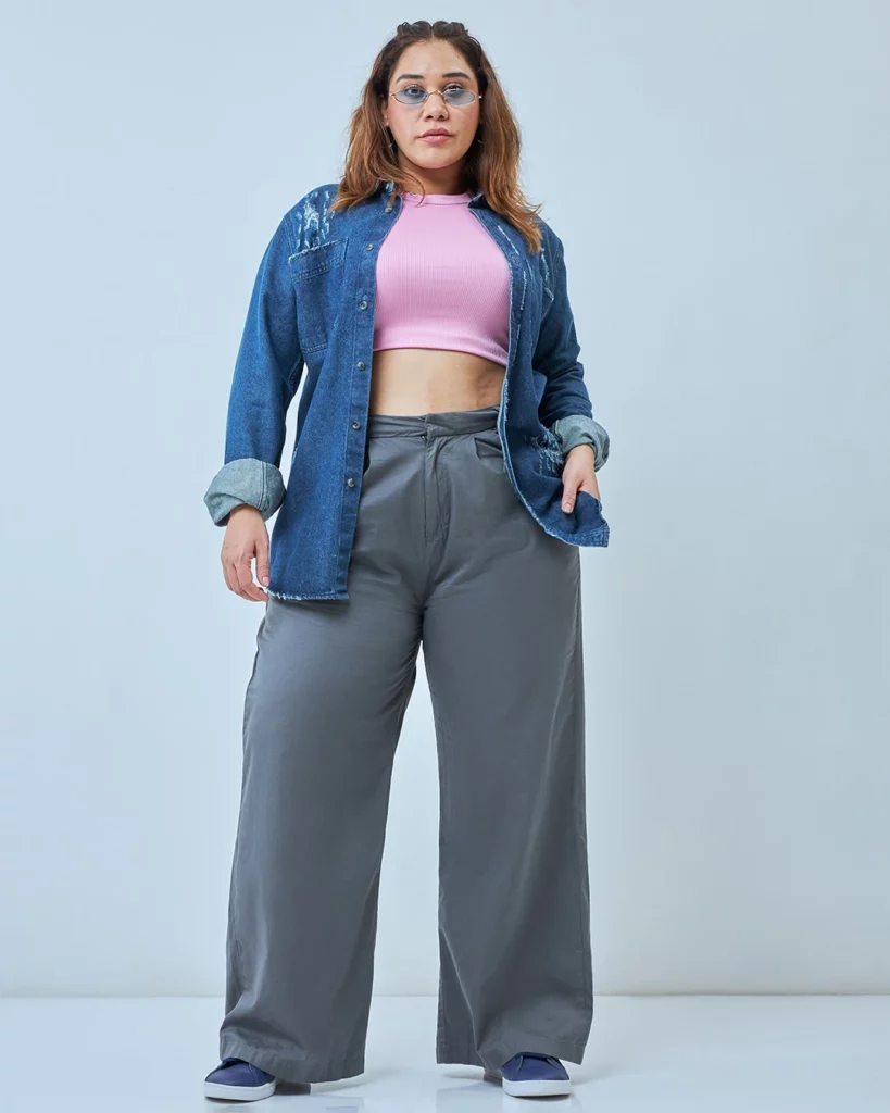 Pink t shirt combination with grey pant