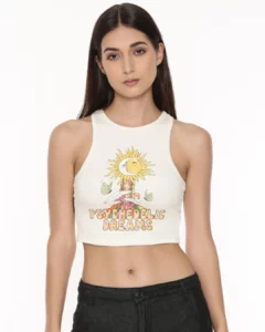 model wearing tank top with black shorts