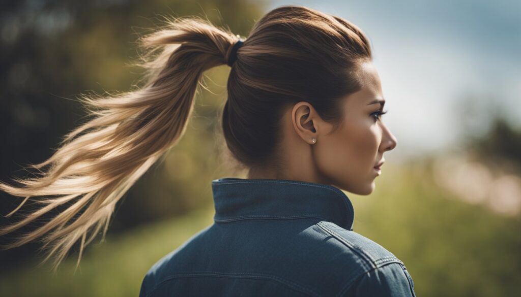 a woman with high ponytail hairstyle