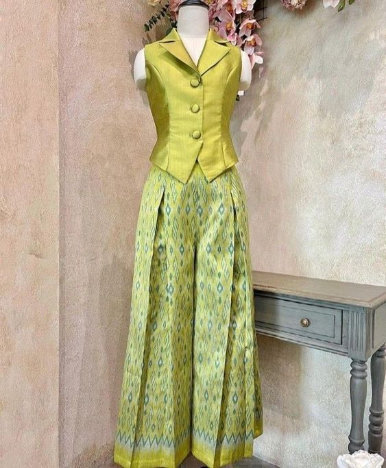 green and yellow color combination dress